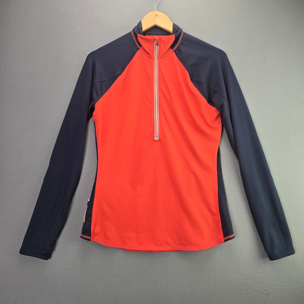 Athleta Pullover Quarter Zip Shirt Size M Red Navy Blue Colorblock Athletic Top